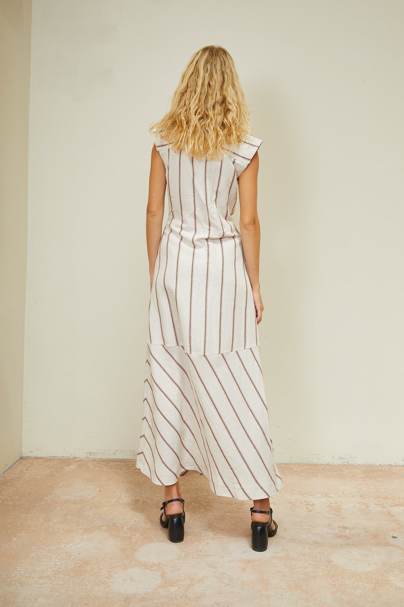 APRIL DRESS NATURAL LINEN STRIPES