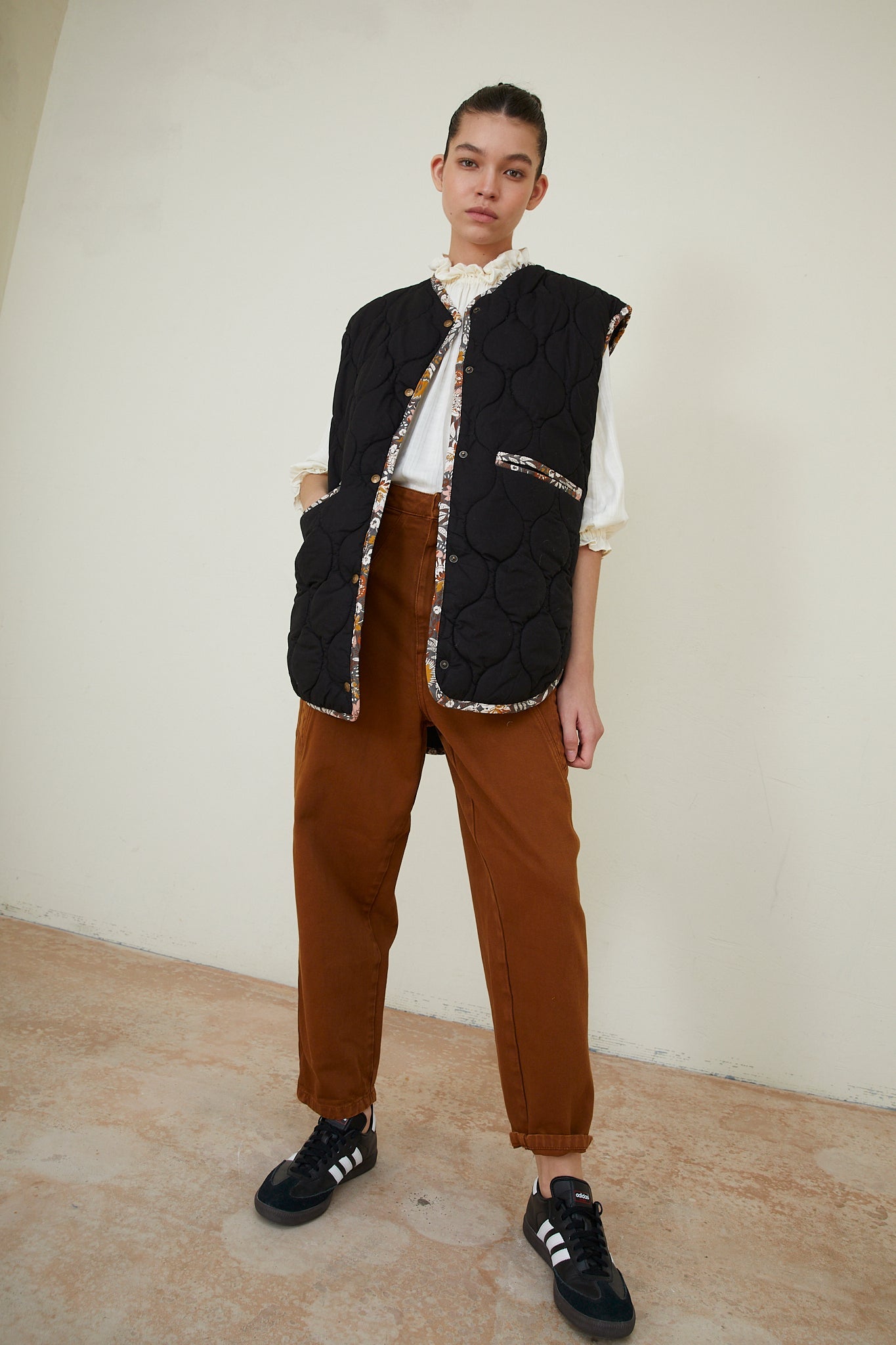 BLACK QUILTED MAXI VEST