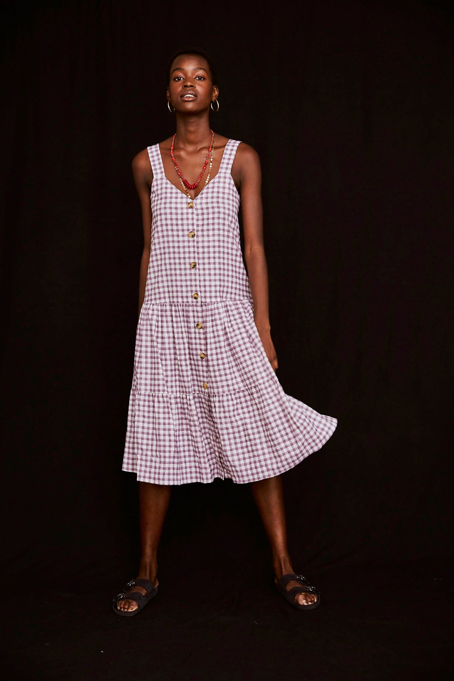 LILAC VICHY BUTTONED DRESS