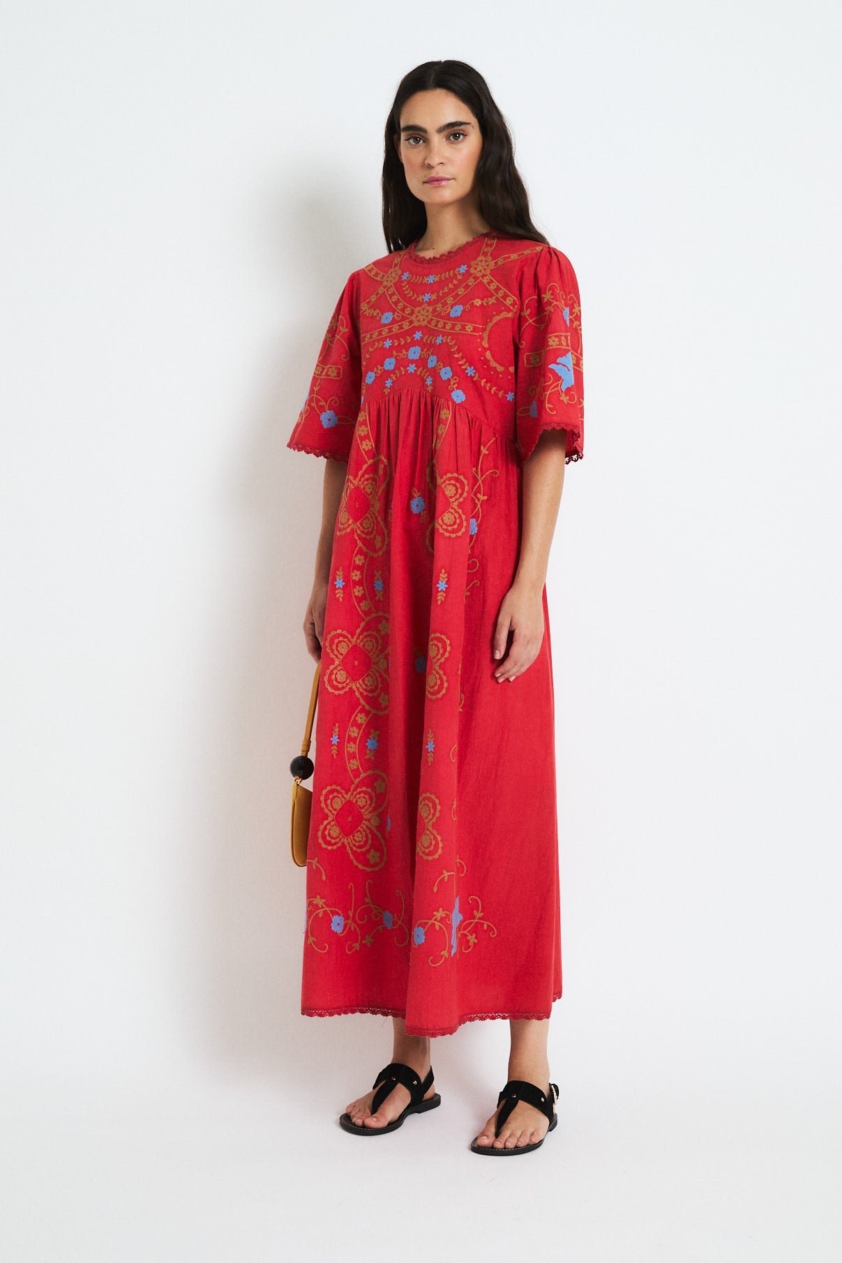 POPPY EMBROIDERY DRESS RED