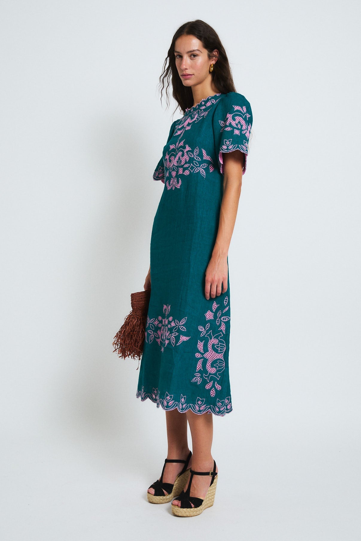 PEONY EMBROIDERY COBALT DRESS