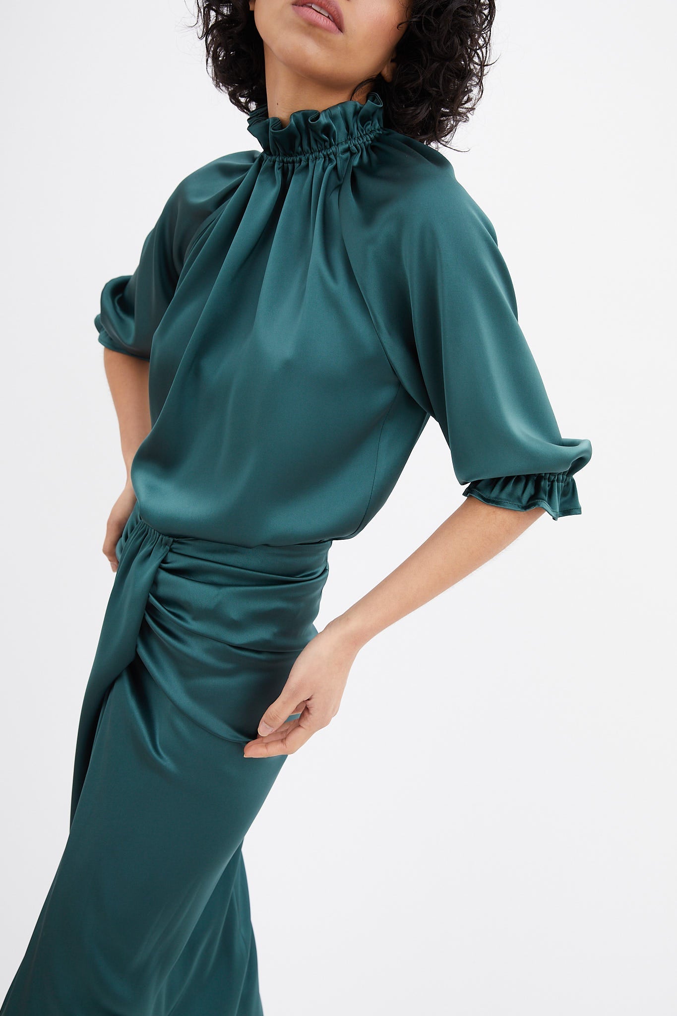 COBALT SATIN GOLA BLOUSE