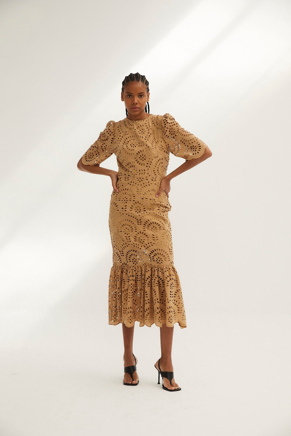 BEIGE DIE-CUT LEYRE DRESS