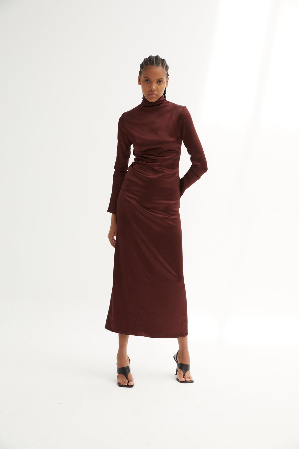 BROWN SATIN MINIMAL DRESS