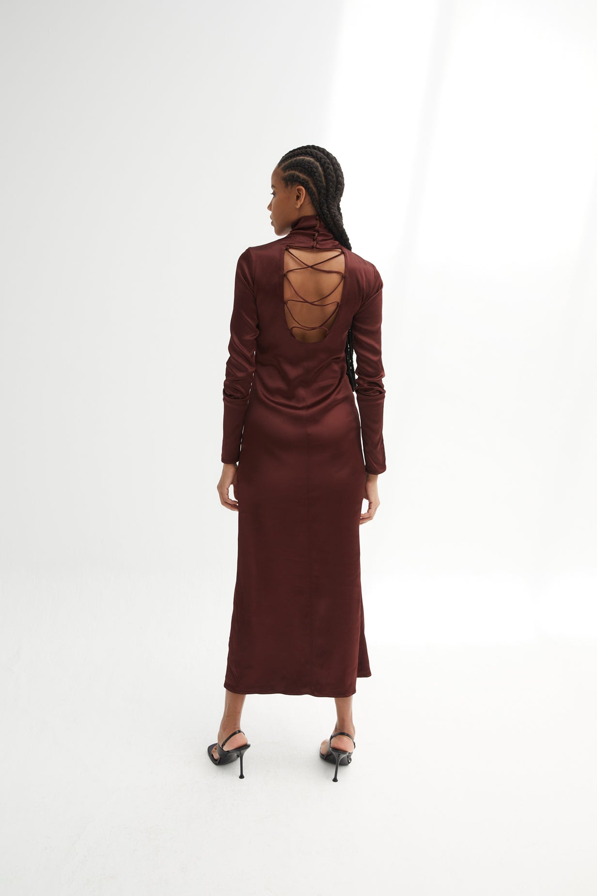 BROWN SATIN MINIMAL DRESS