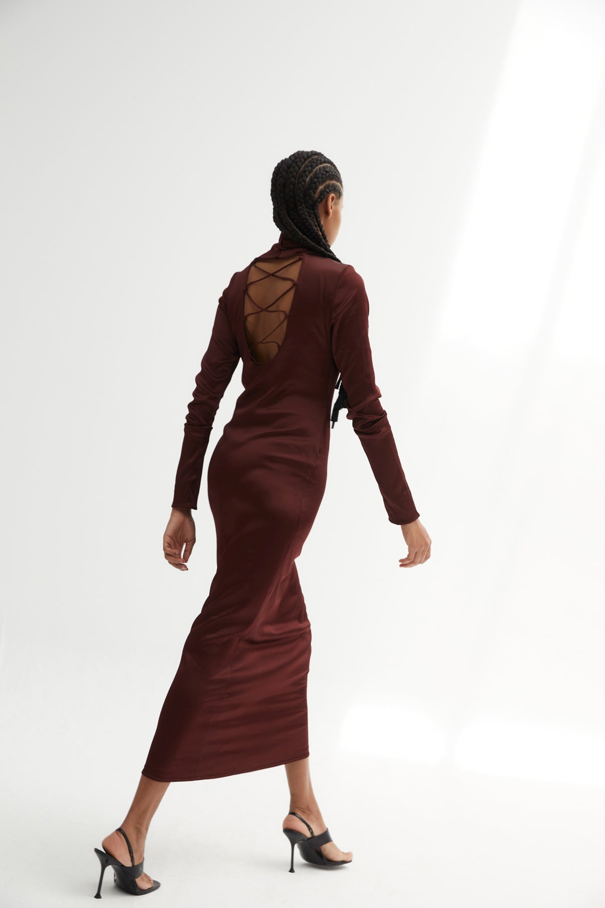 BROWN SATIN MINIMAL DRESS