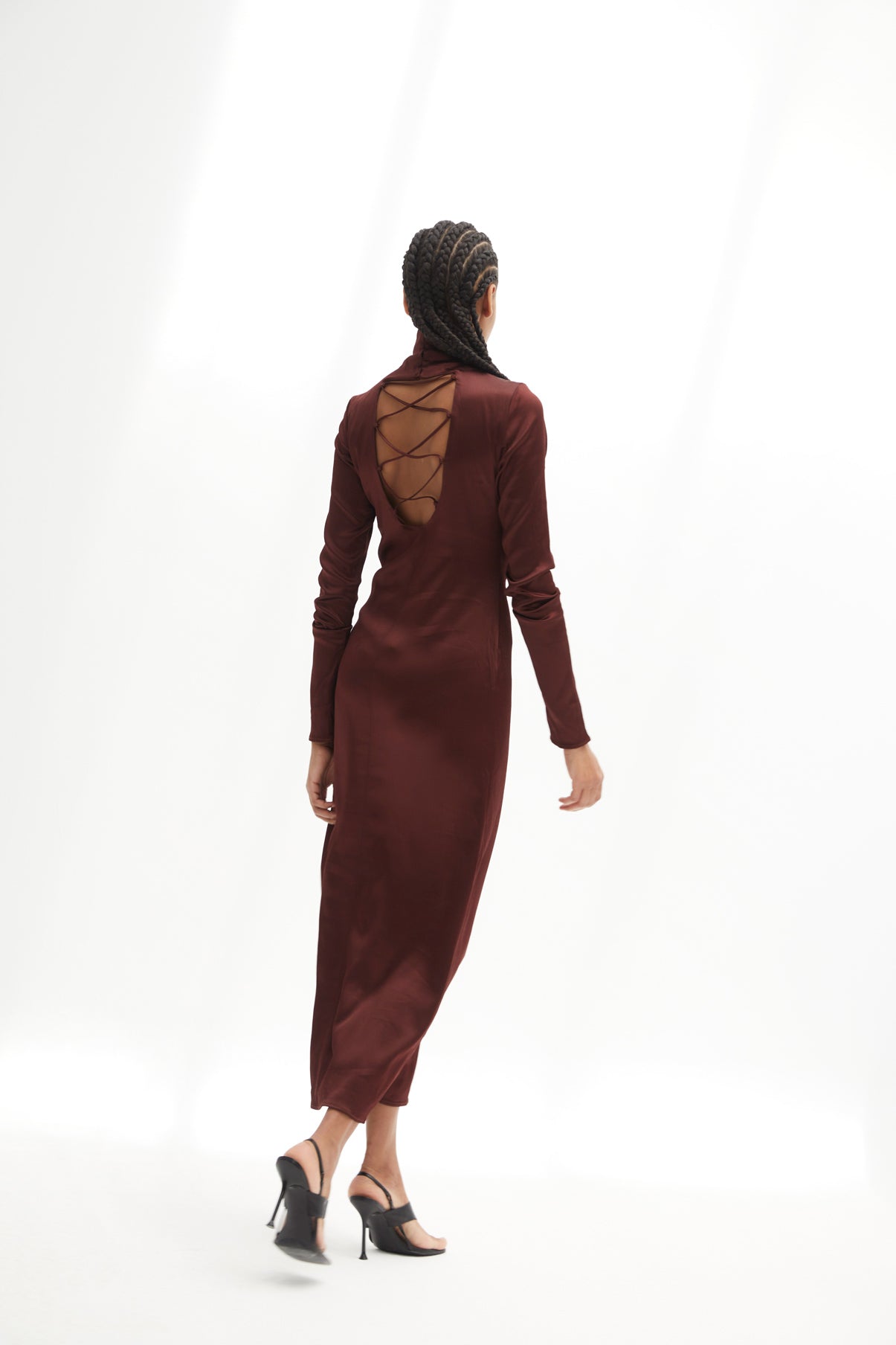 BROWN SATIN MINIMAL DRESS