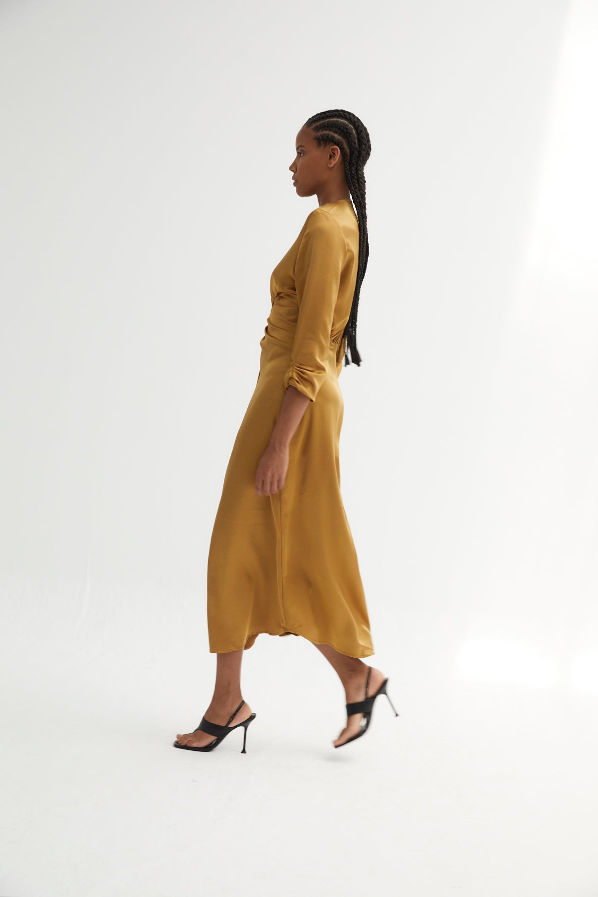 FERNANDA OCHRE SATIN DRESS