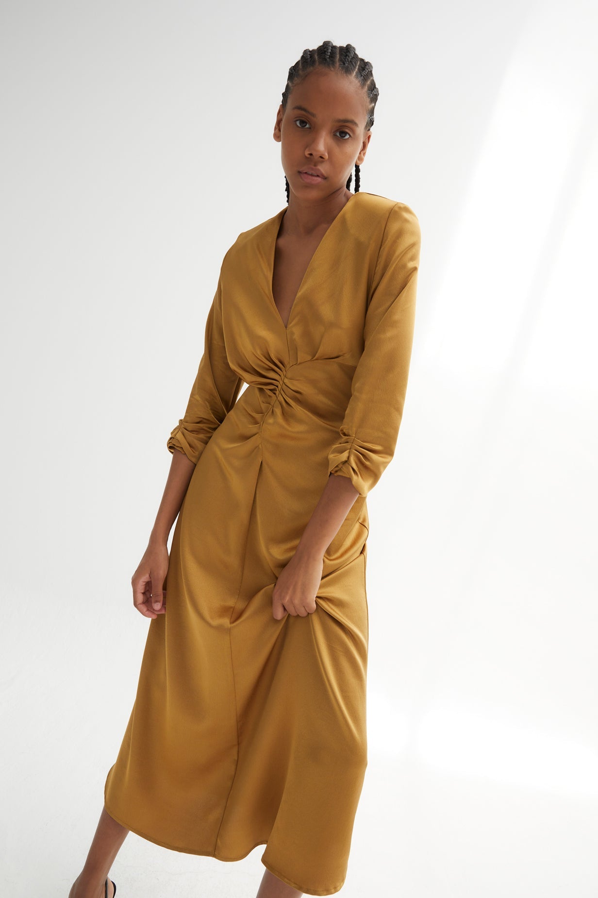 FERNANDA OCHRE SATIN DRESS