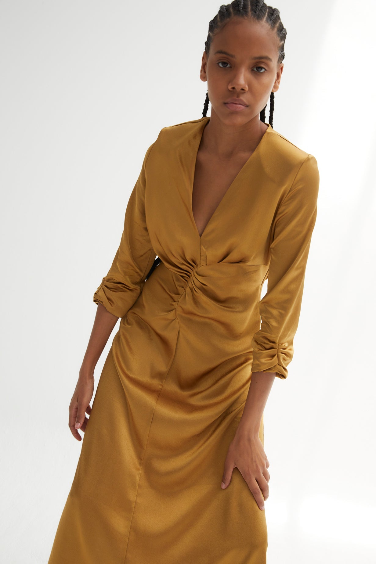 FERNANDA OCHRE SATIN DRESS