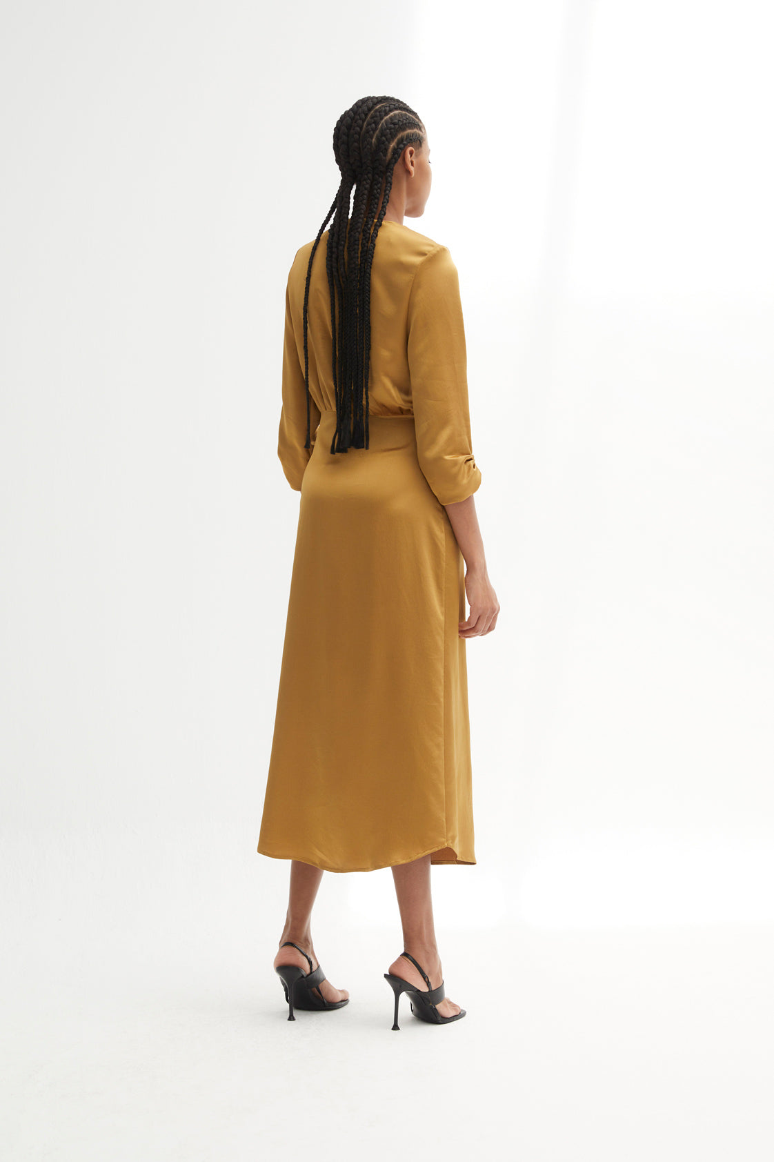 FERNANDA OCHRE SATIN DRESS