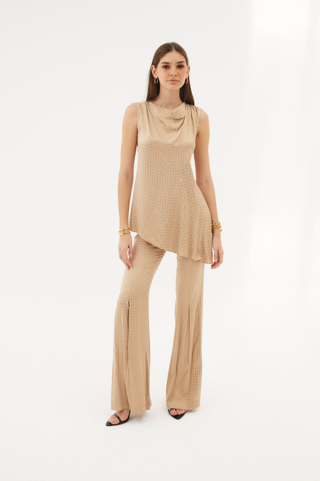 HOUNDSTOOTH SCARF TUNIC SAND