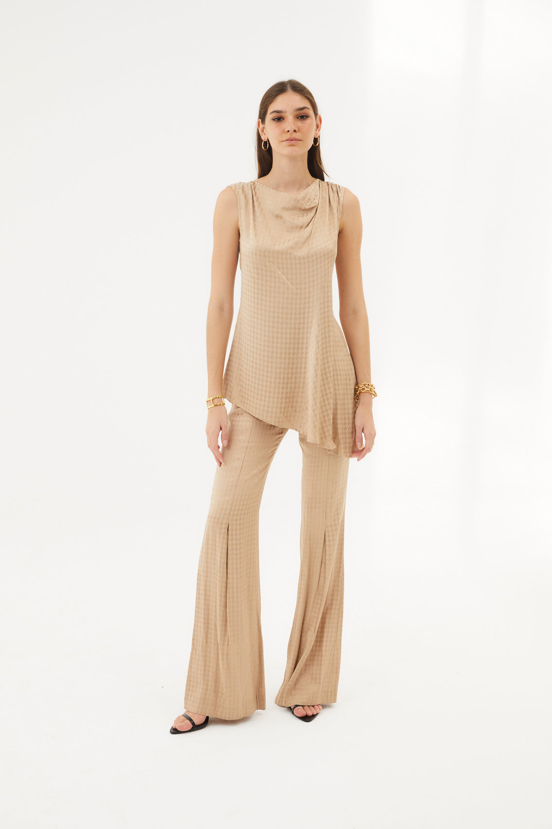HOUNDSTOOTH SCARF TUNIC SAND