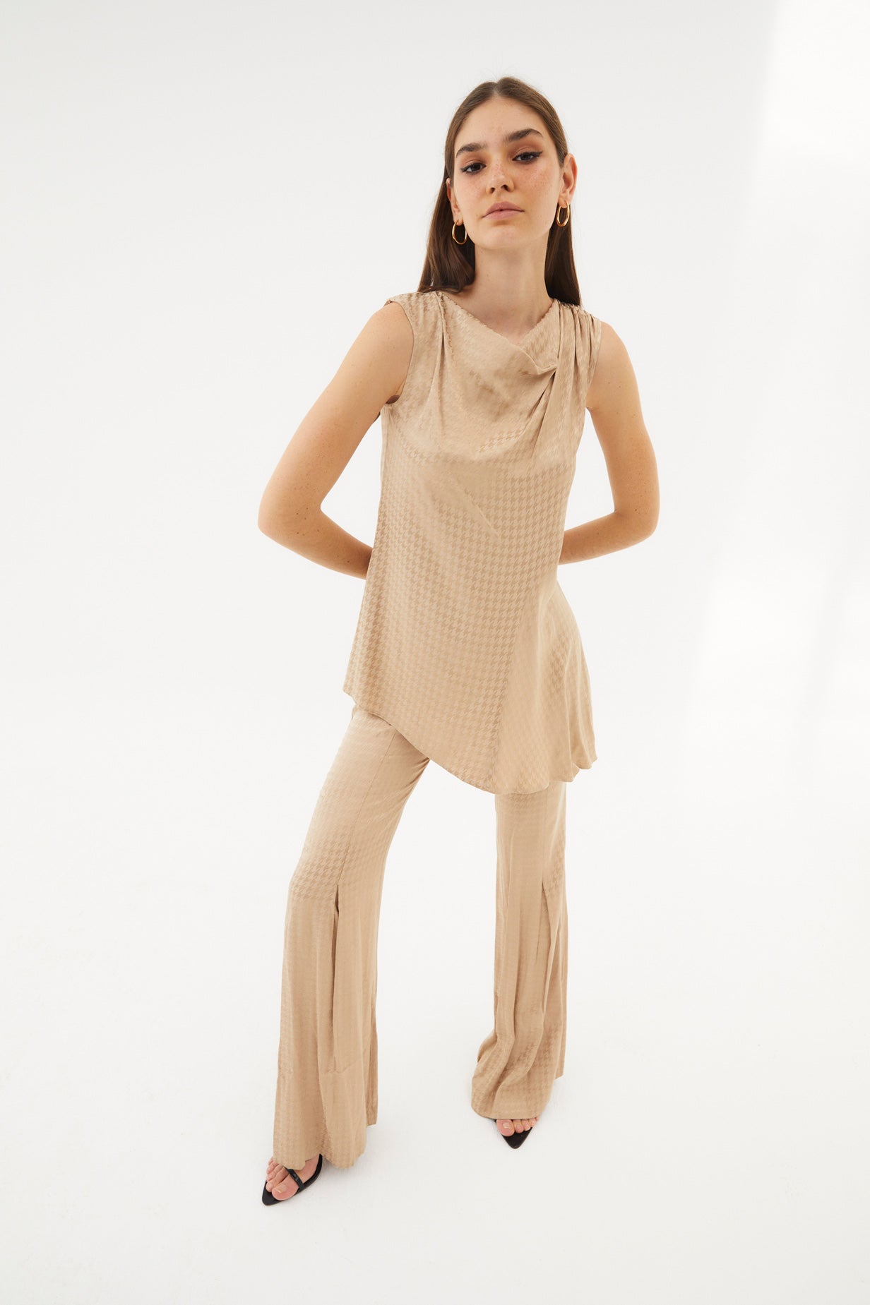 HOUNDSTOOTH SCARF TUNIC SAND