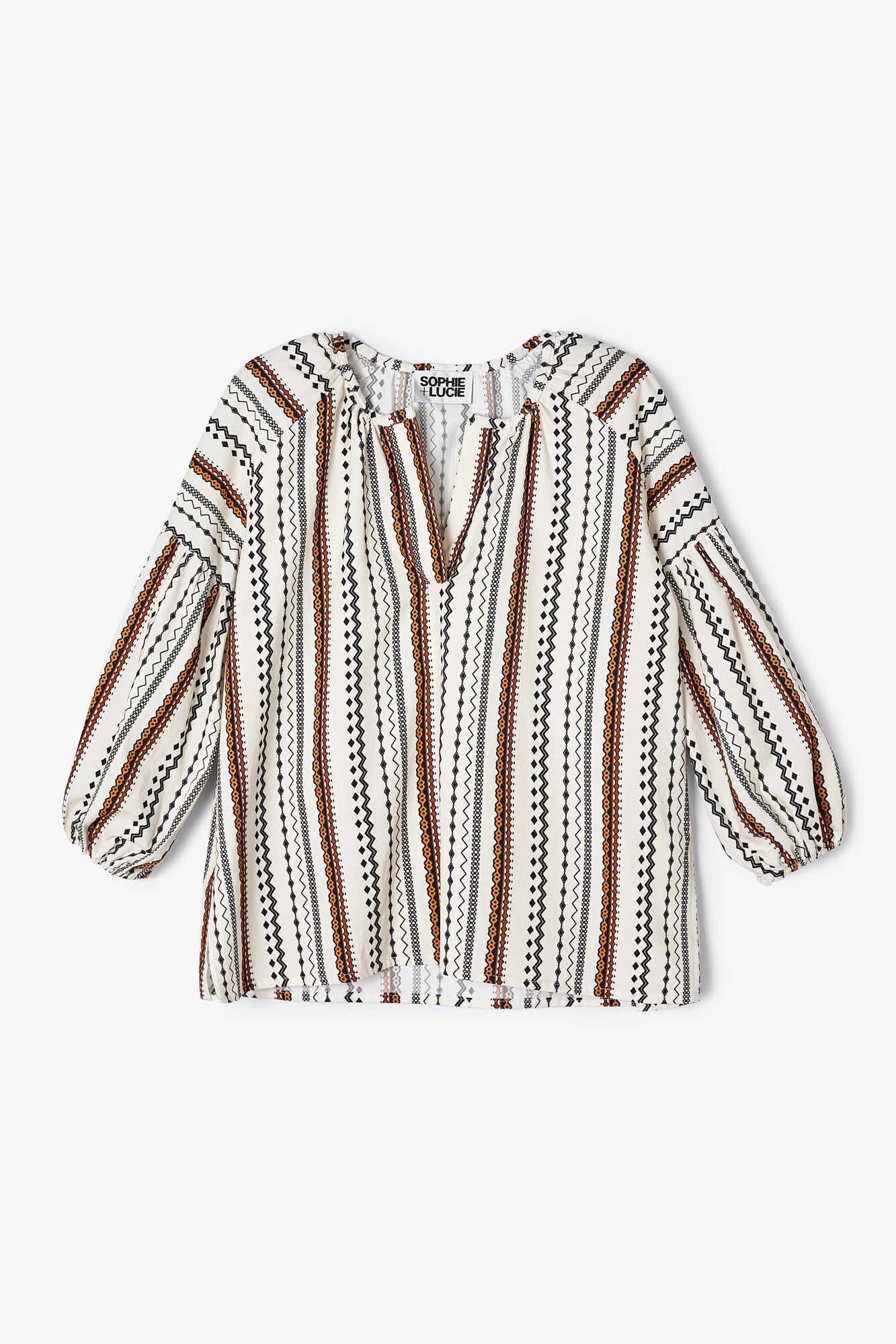 BLACK GEOMETRIC RAW COTTON BLOUSE