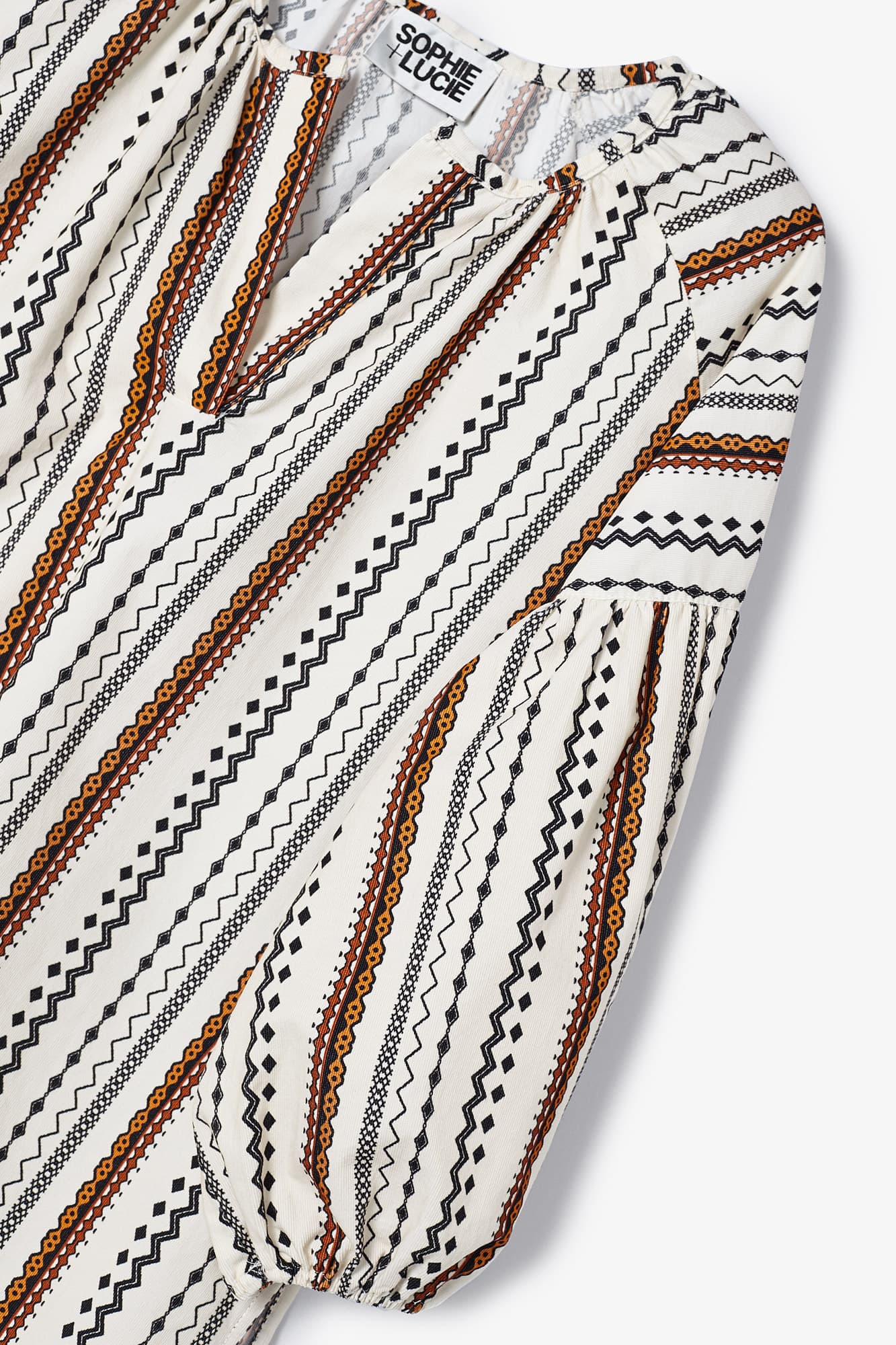 BLACK GEOMETRIC RAW COTTON BLOUSE