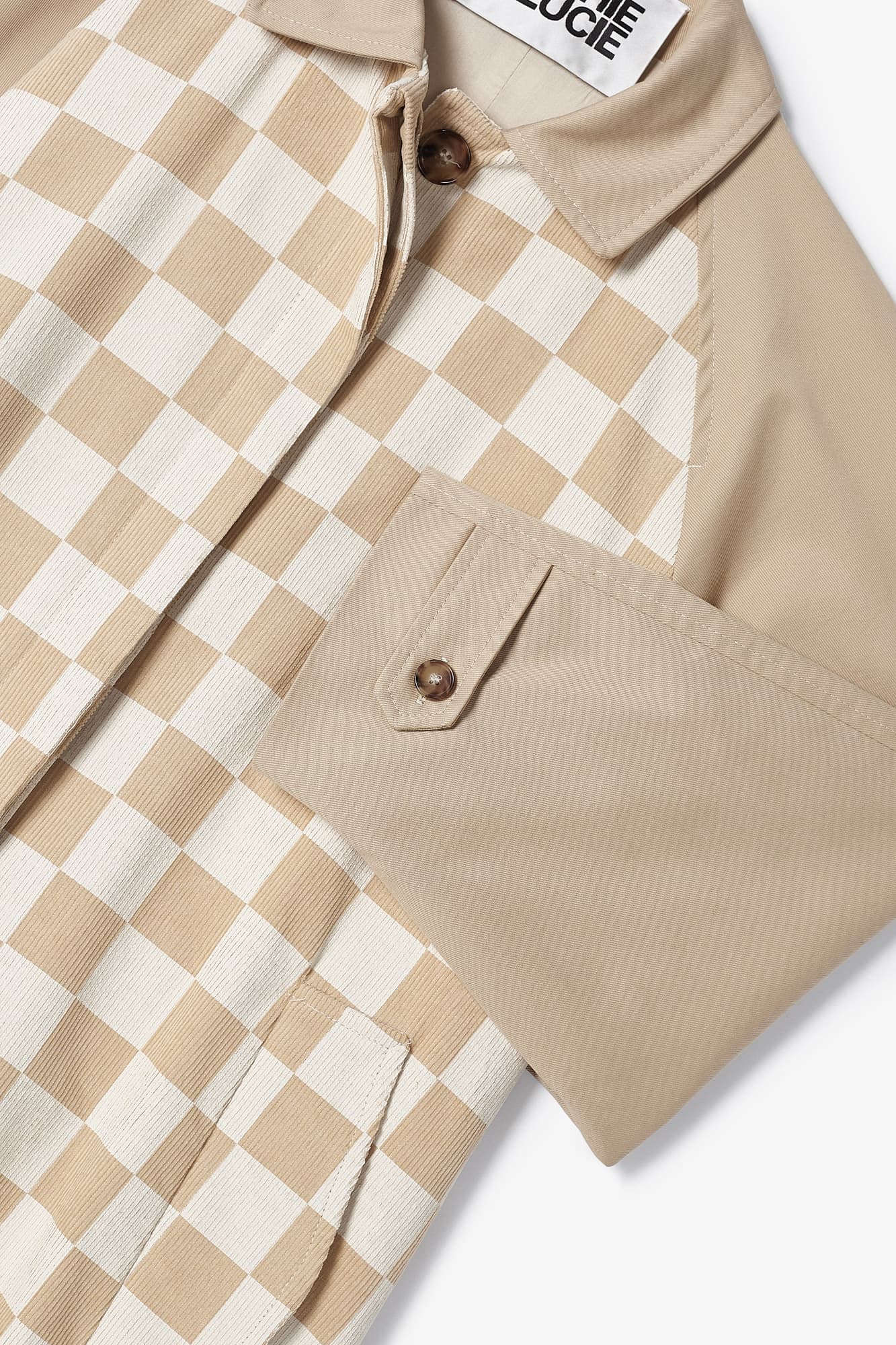 BEIGE CHECKER OVER MIX TRENCH COAT