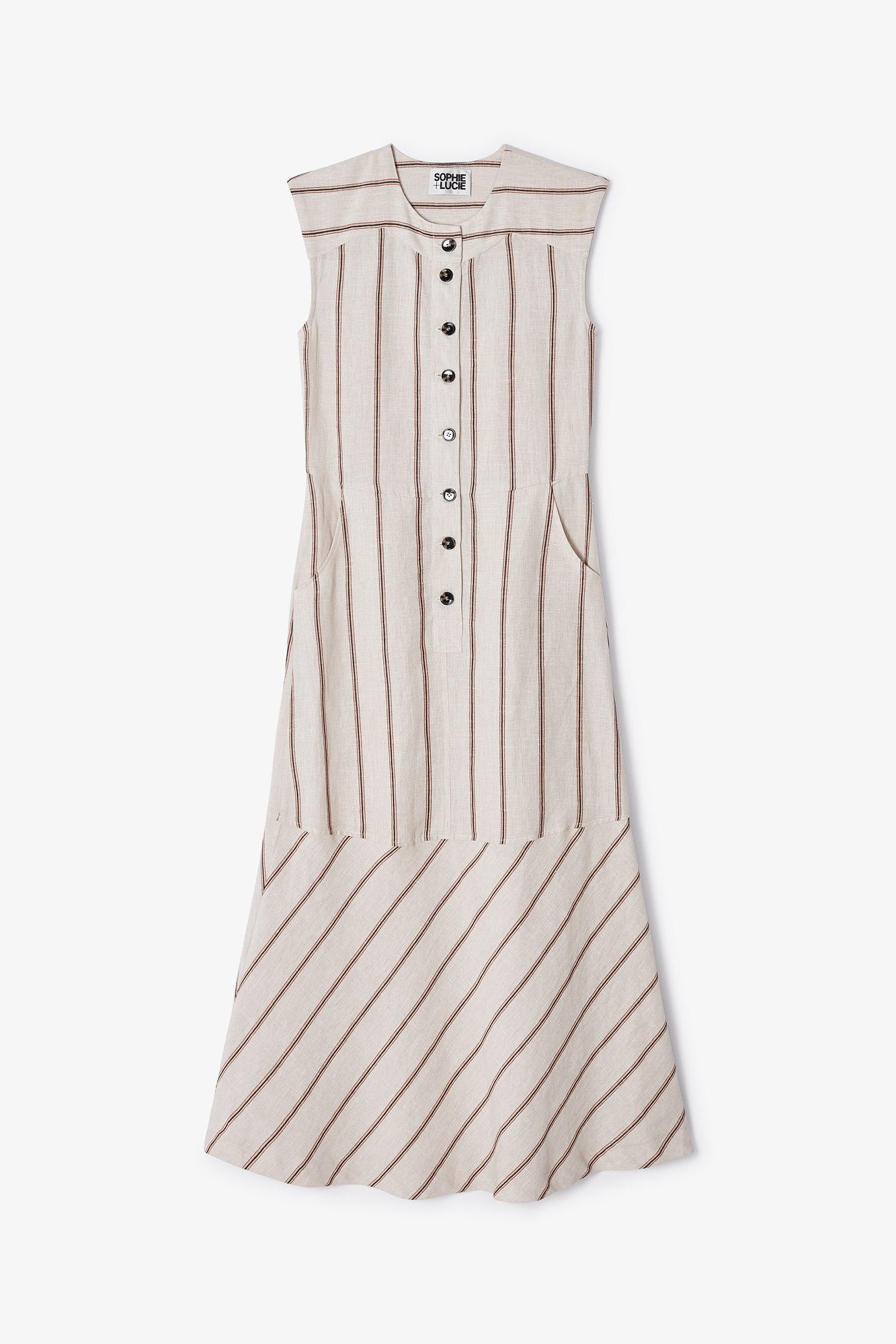 APRIL DRESS NATURAL LINEN STRIPES