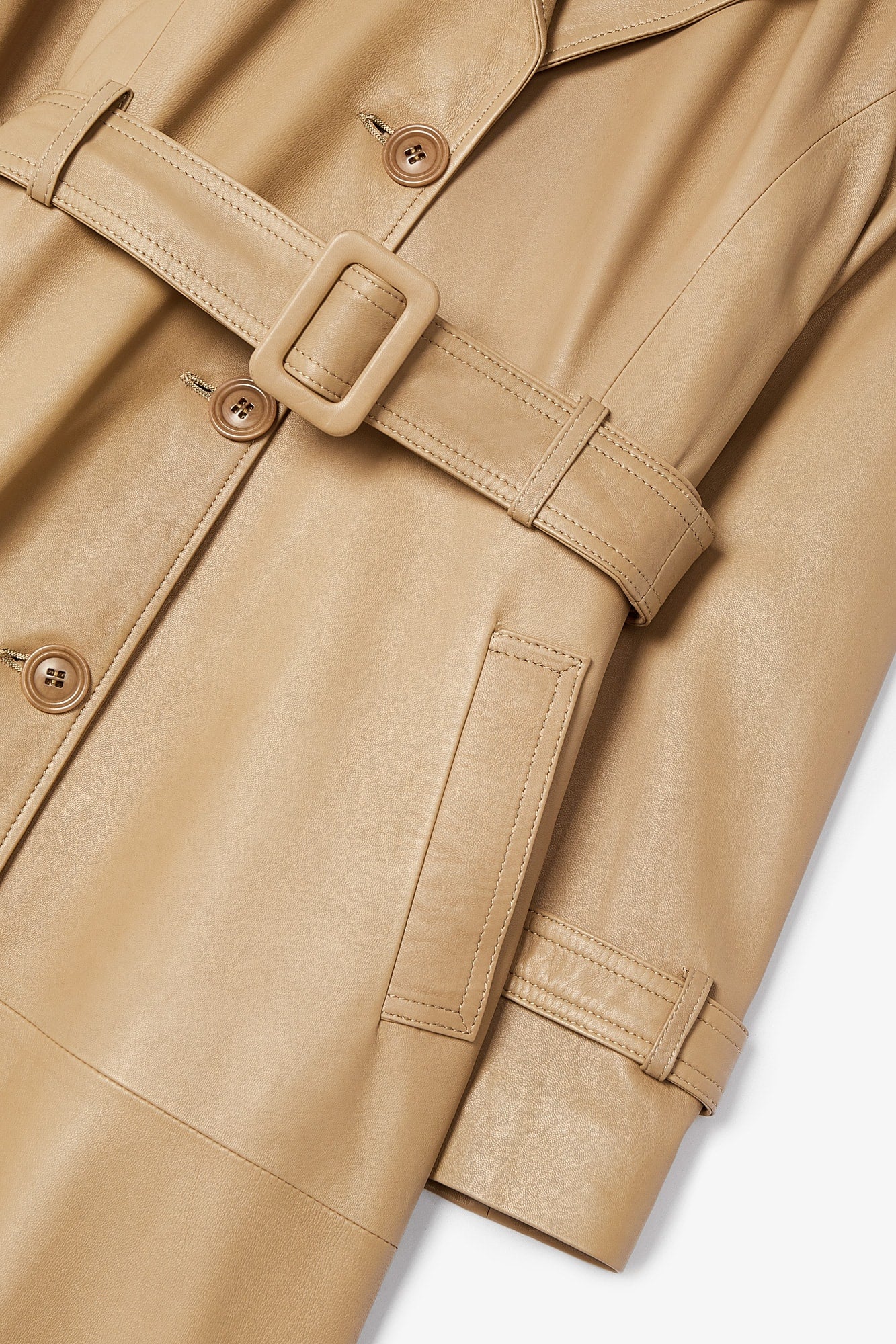 BEIGE LEATHER BASSET TRENCH COAT