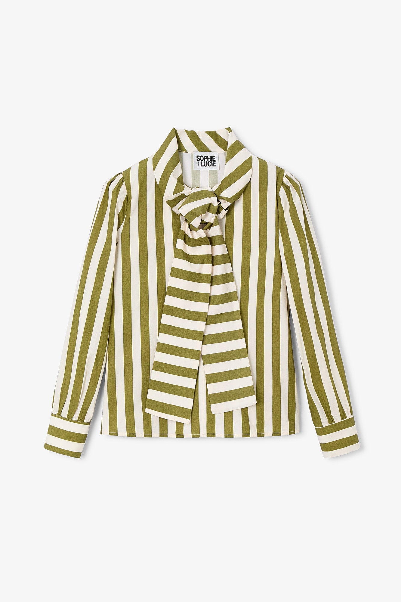 KHAKI STRIPED BOW BLOUSE