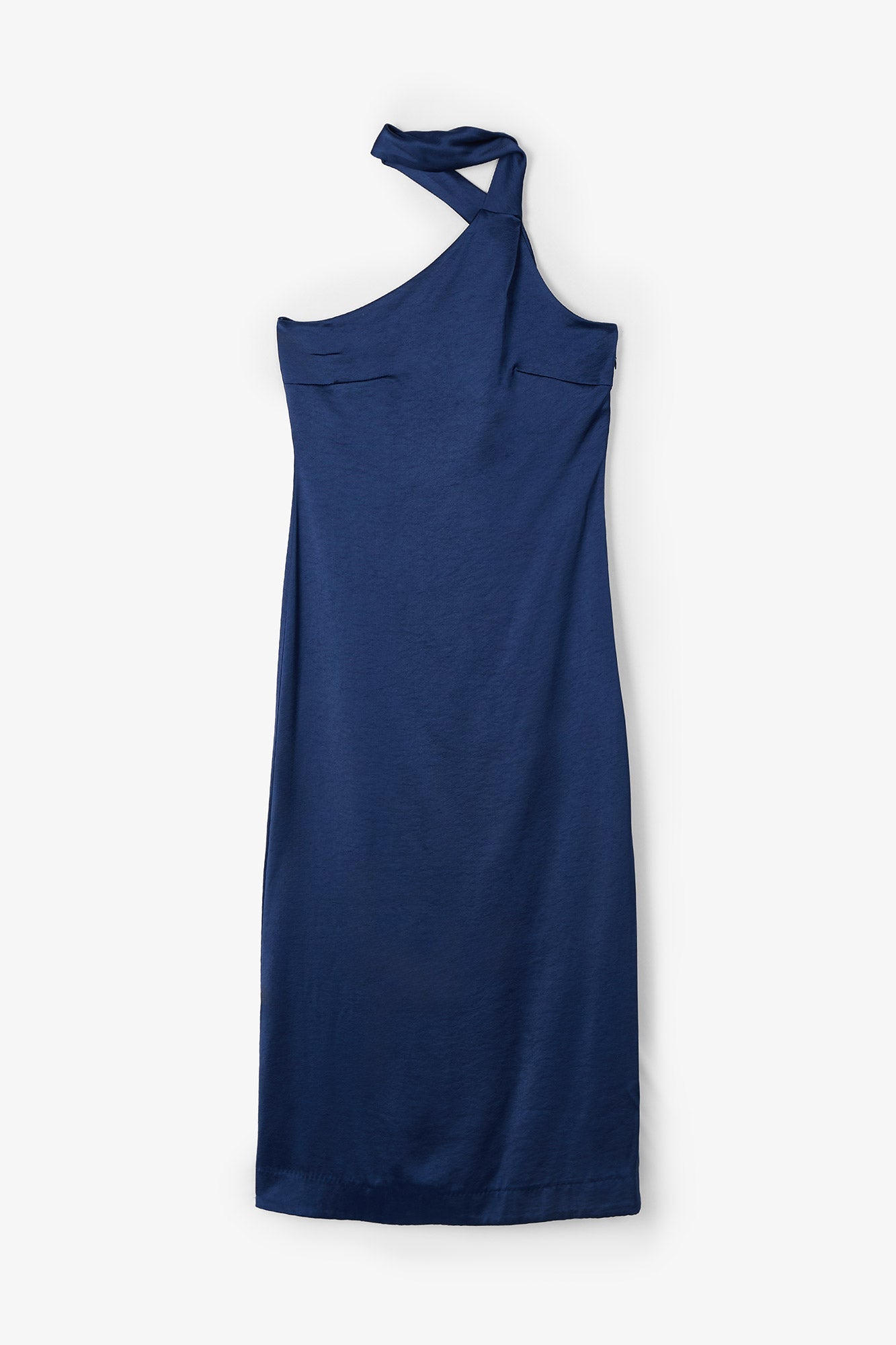 NAVY SATIN HALTER DRESS