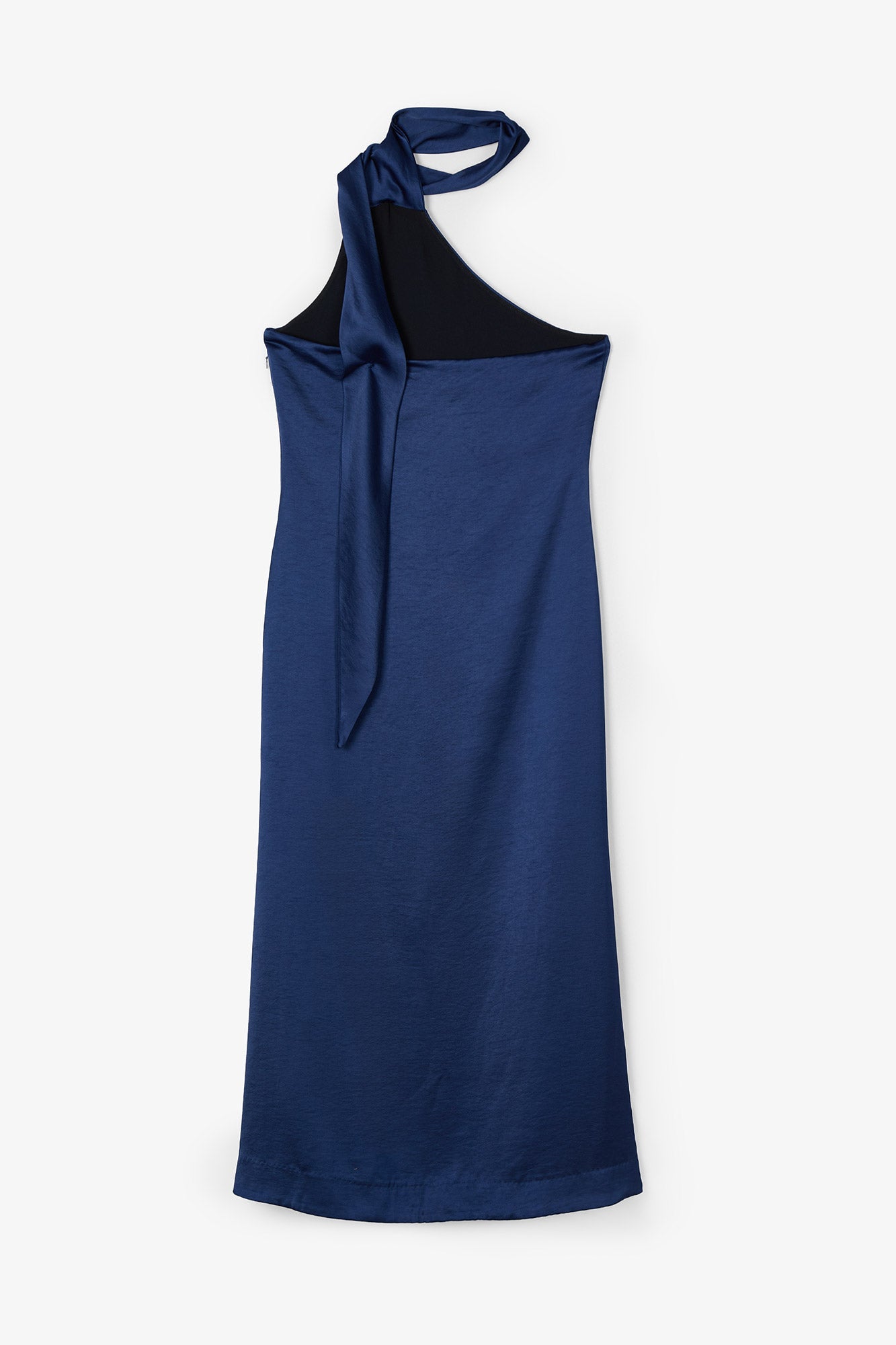 NAVY SATIN HALTER DRESS