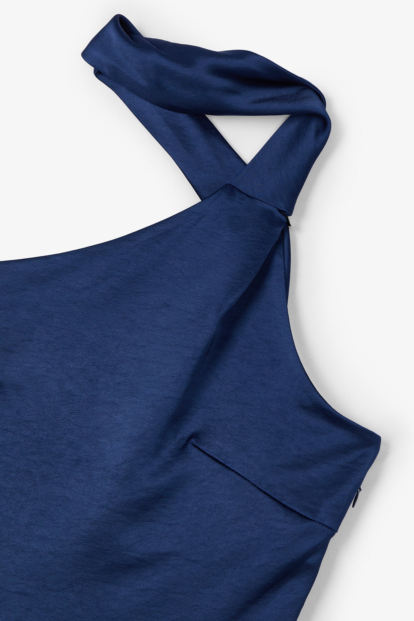 NAVY SATIN HALTER DRESS