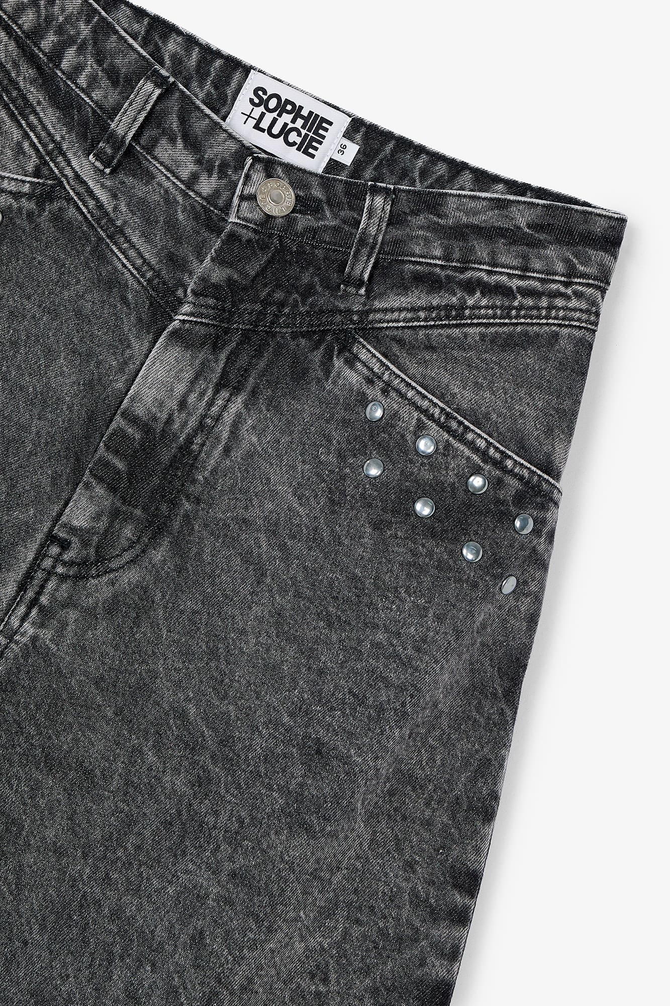 LUCCI GRAY STUDDED JEANS BLEACH