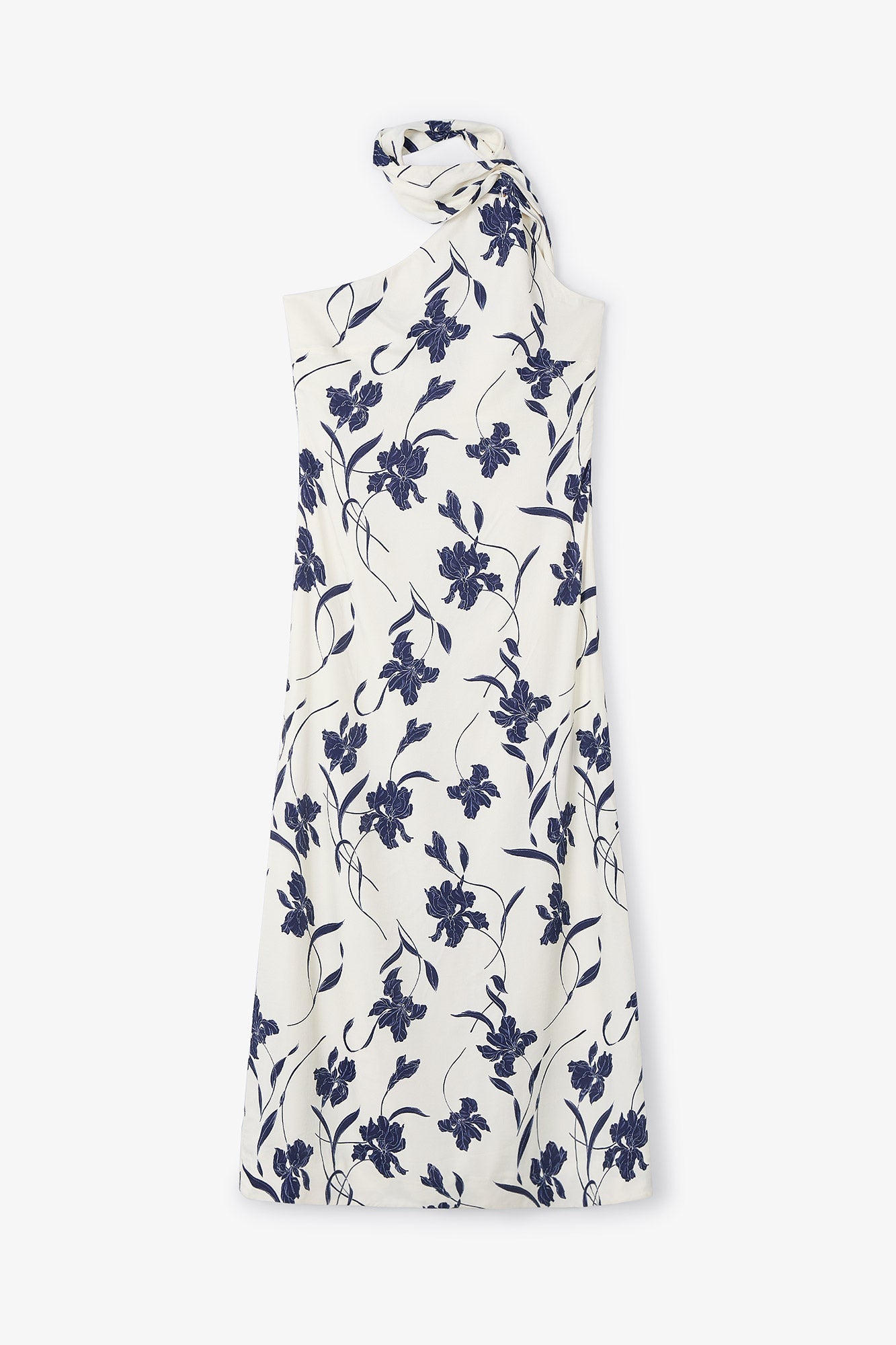 NAVY ORCHID HALTER DRESS