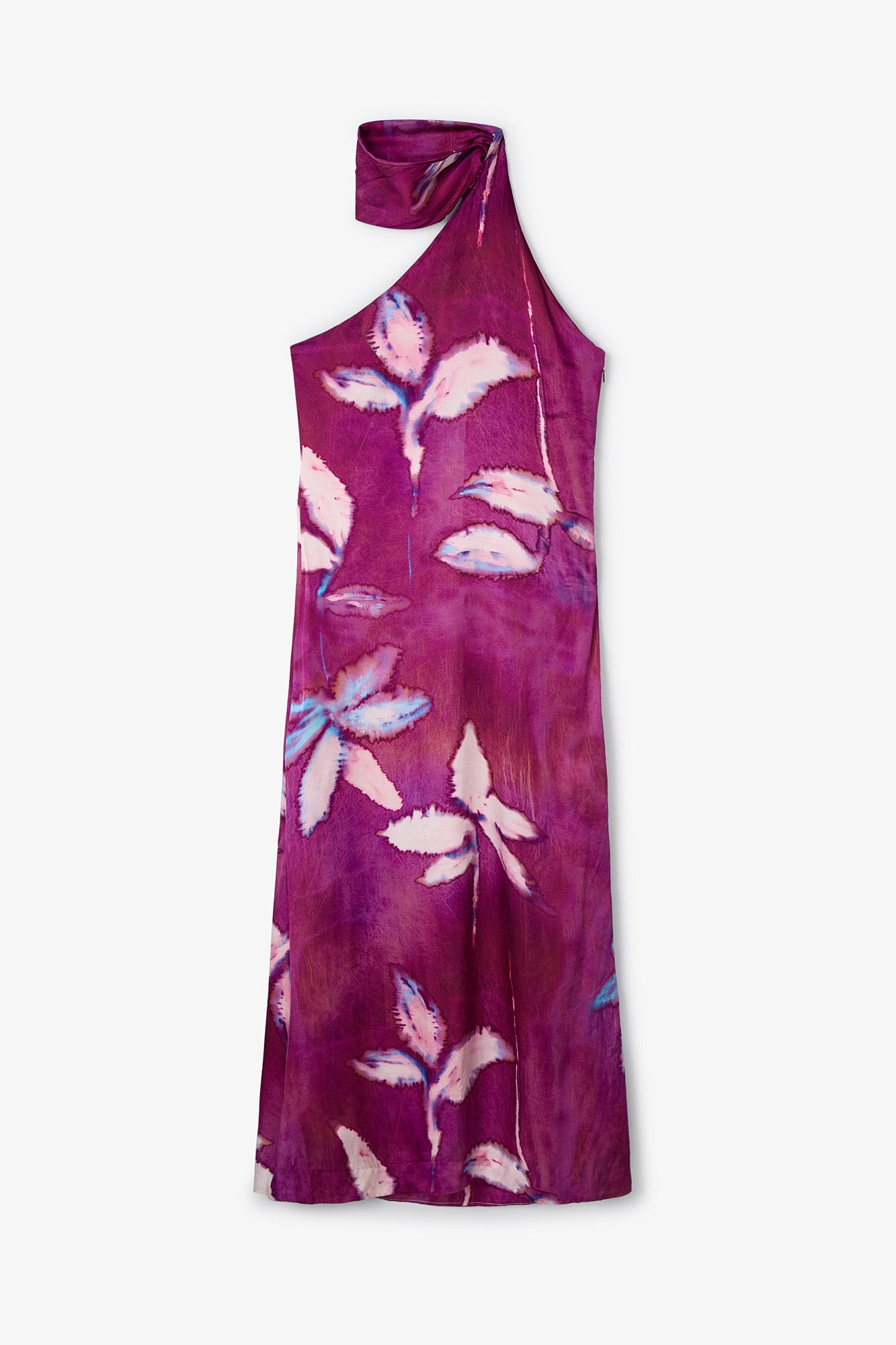 FLOWER SATIN HALTER DRESS
