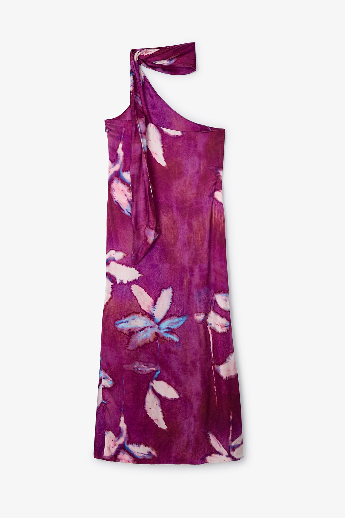 FLOWER SATIN HALTER DRESS