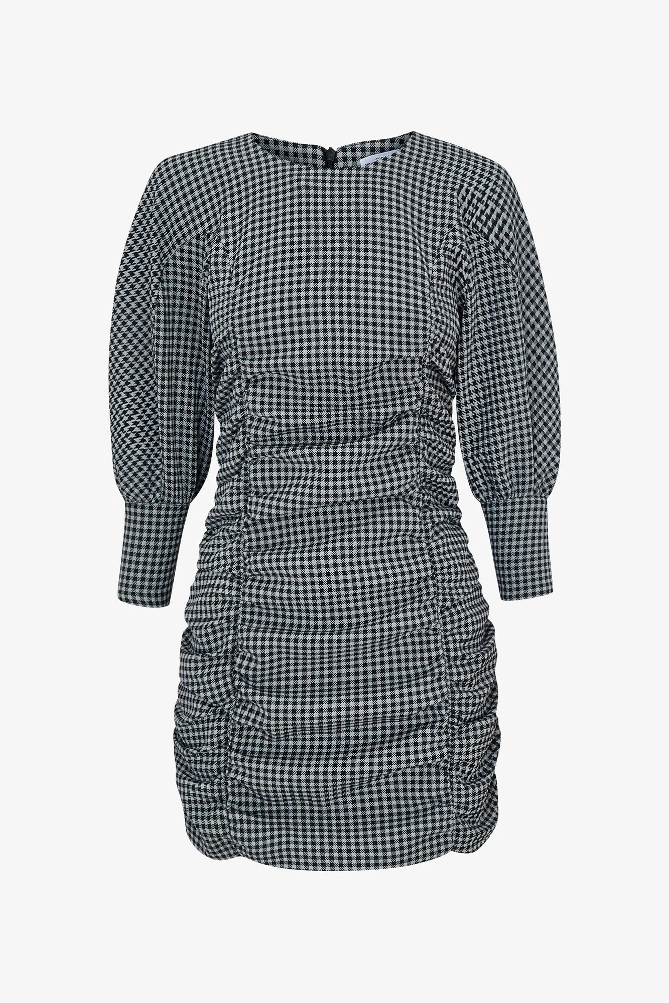 GREY VICHY GATHERED DRESS