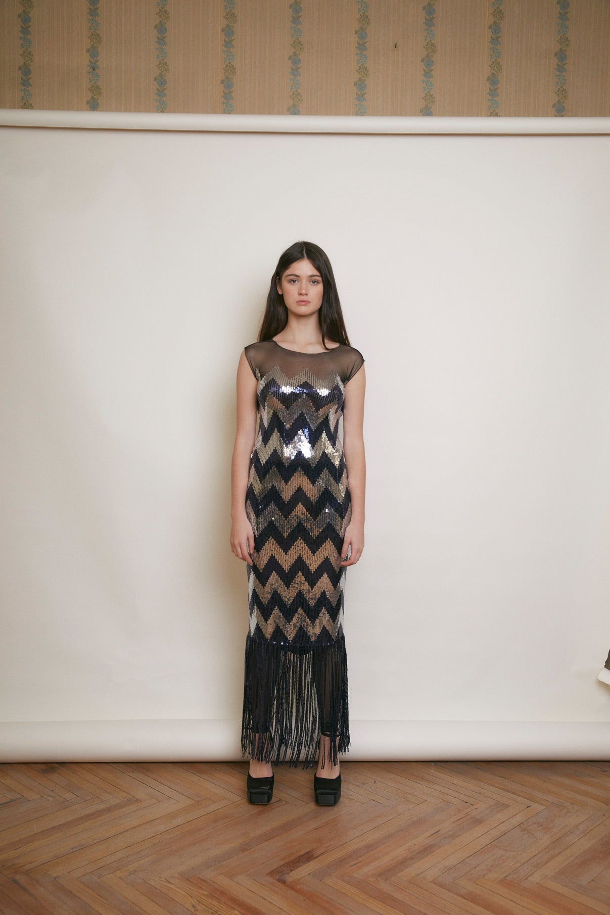 ZIGZAG SEQUIN FRINGE DRESS
