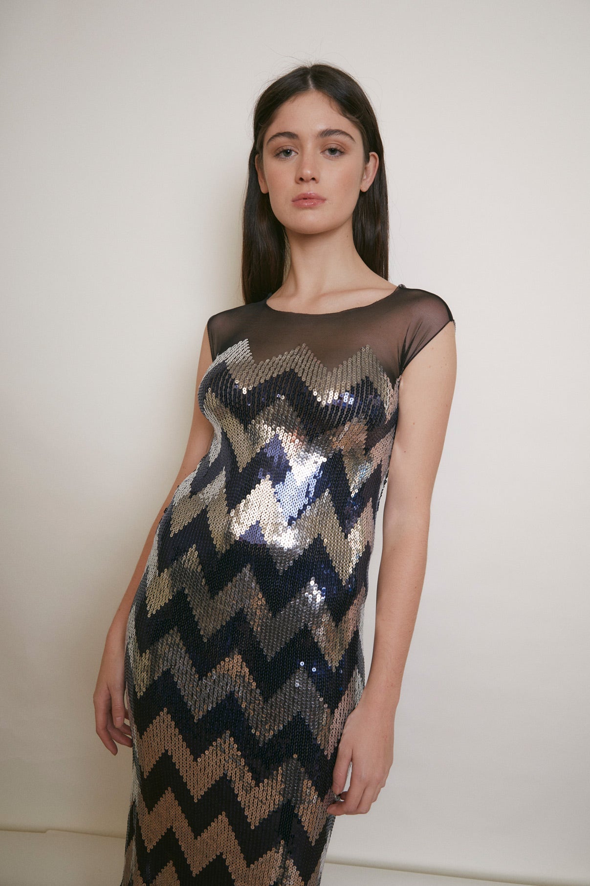 ZIGZAG SEQUIN FRINGE DRESS