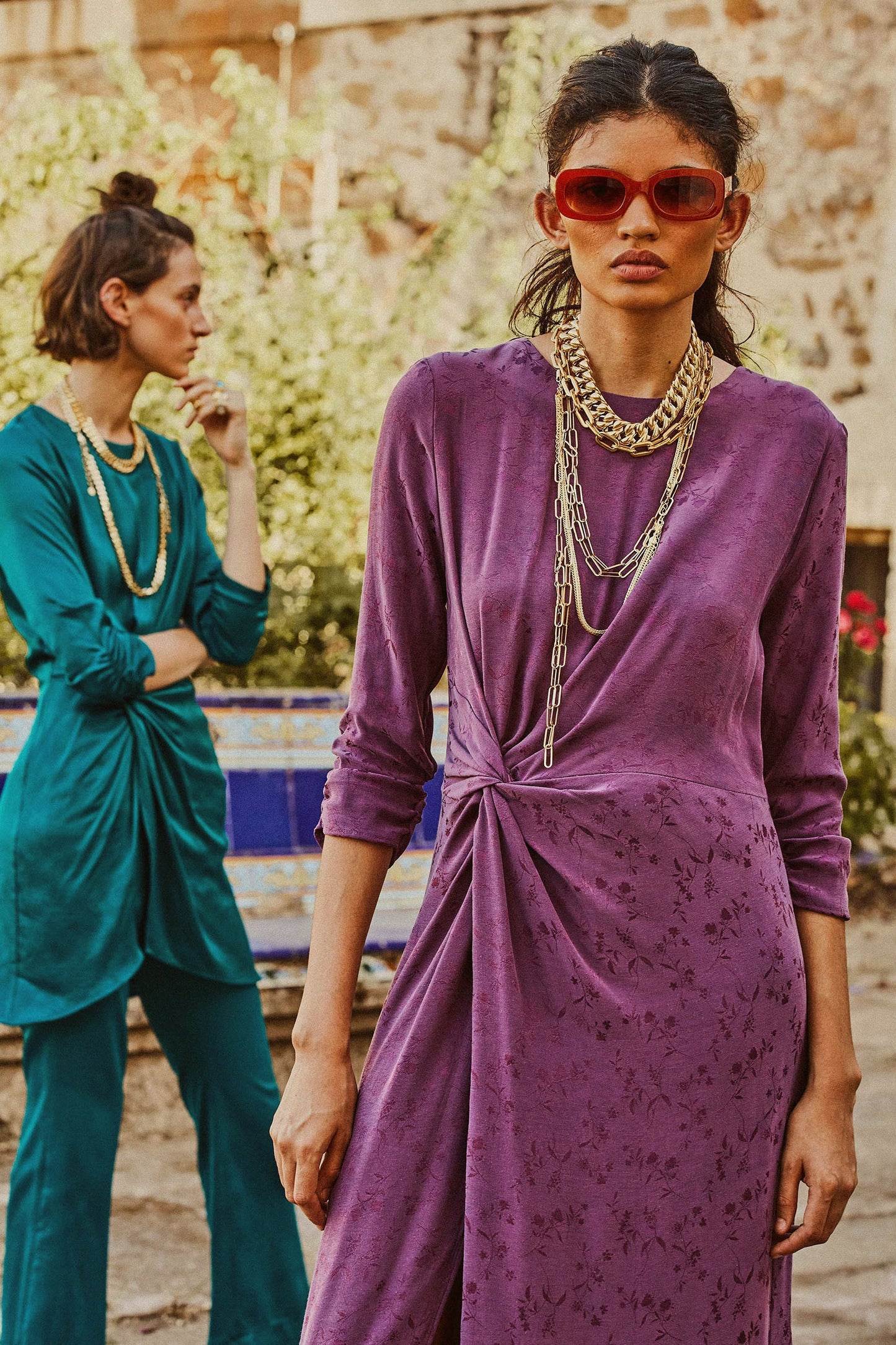 GIGI COBALT SATIN TUNIC