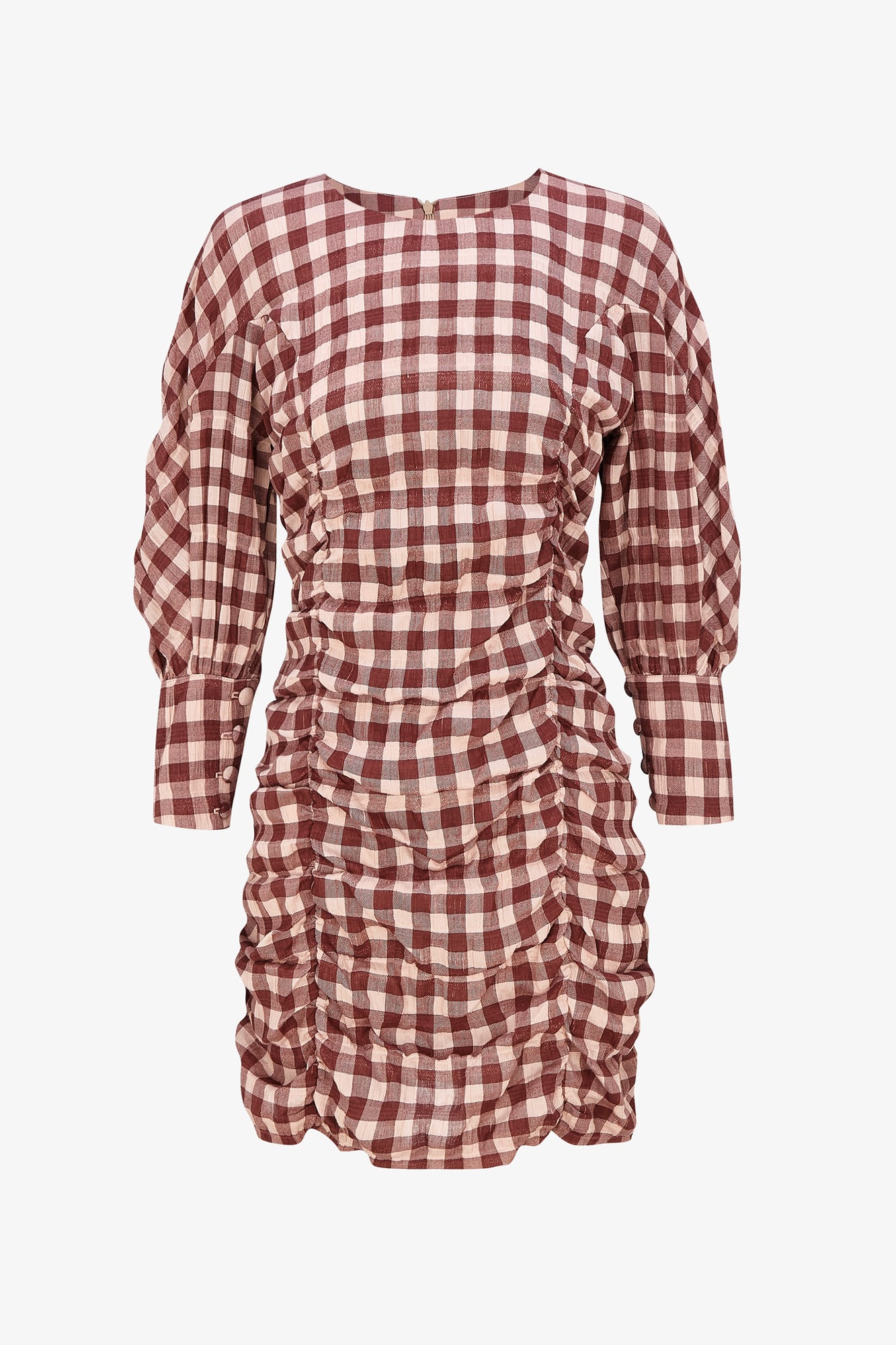 VICHY-WAFFLE GATHERED DRESS