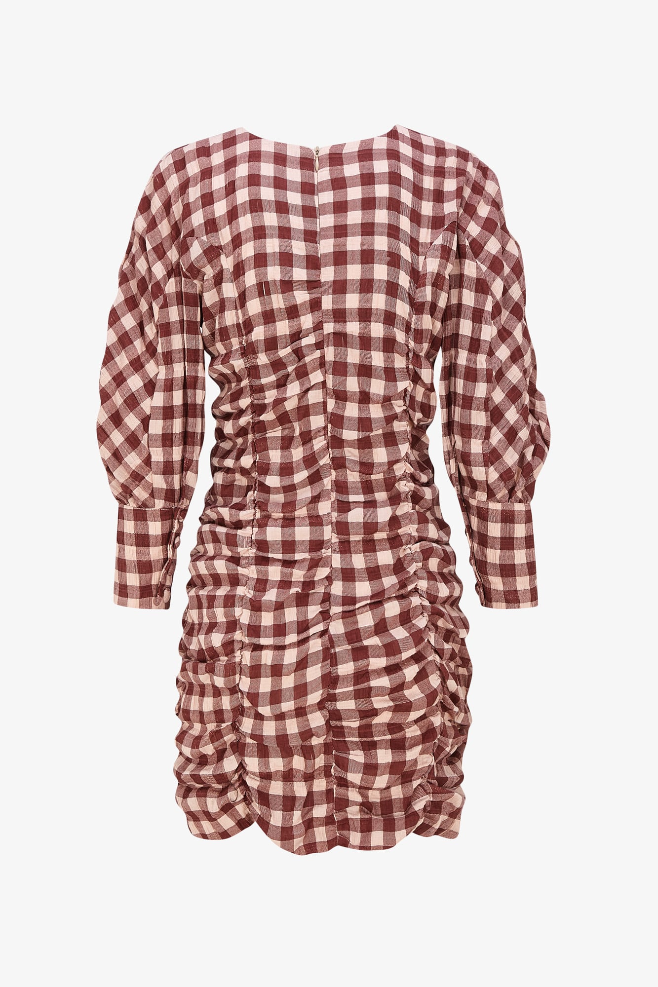VICHY-WAFFLE GATHERED DRESS