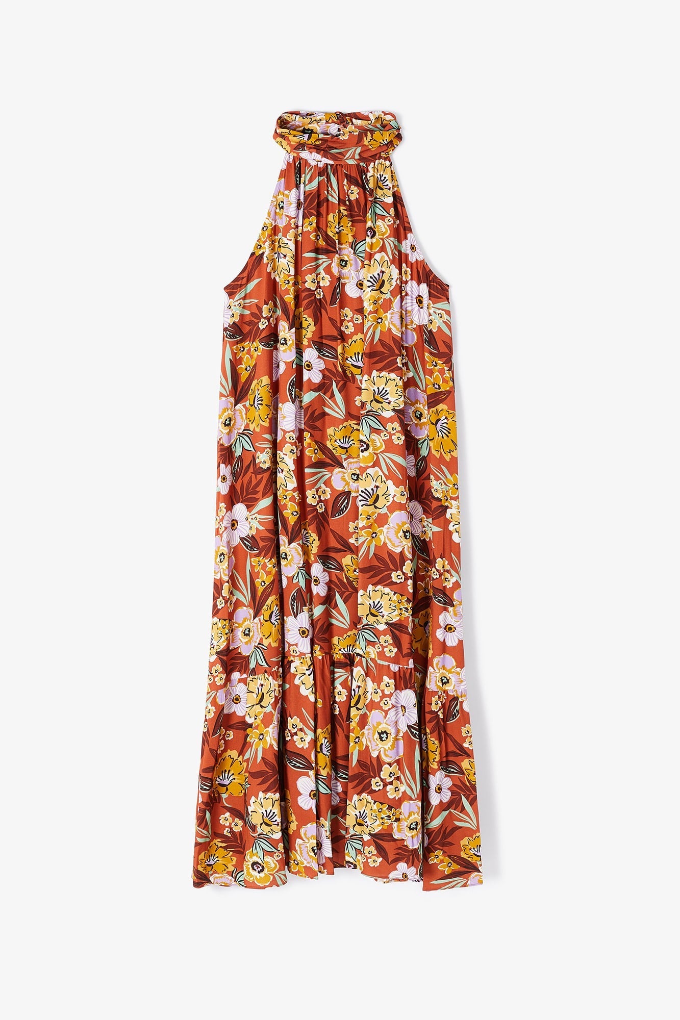 WATERCOLOR FLOWER HALTER DRESS