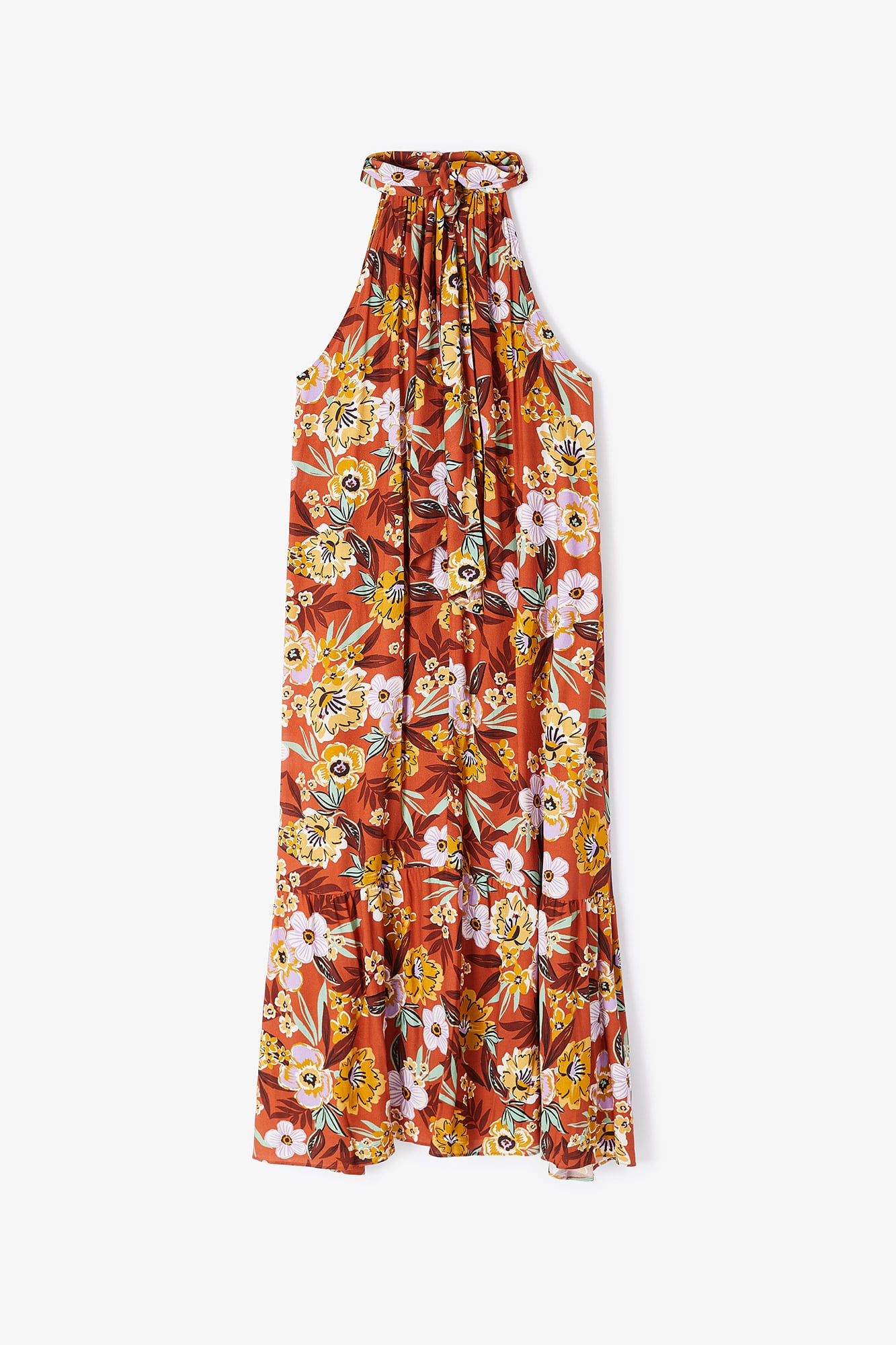 WATERCOLOR FLOWER HALTER DRESS