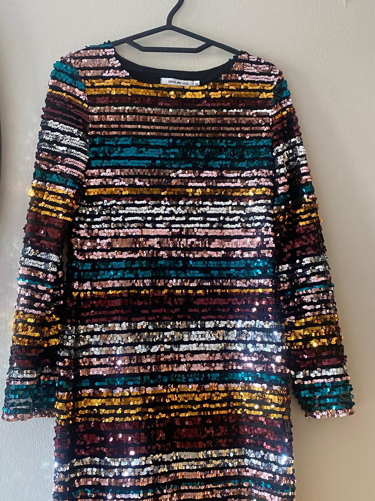 VESTIDO RECTO RAYA LENTEJUELA