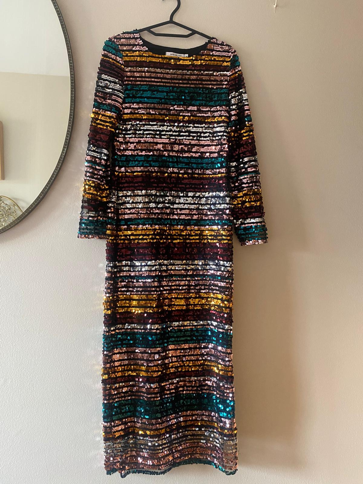 VESTIDO RECTO RAYA LENTEJUELA