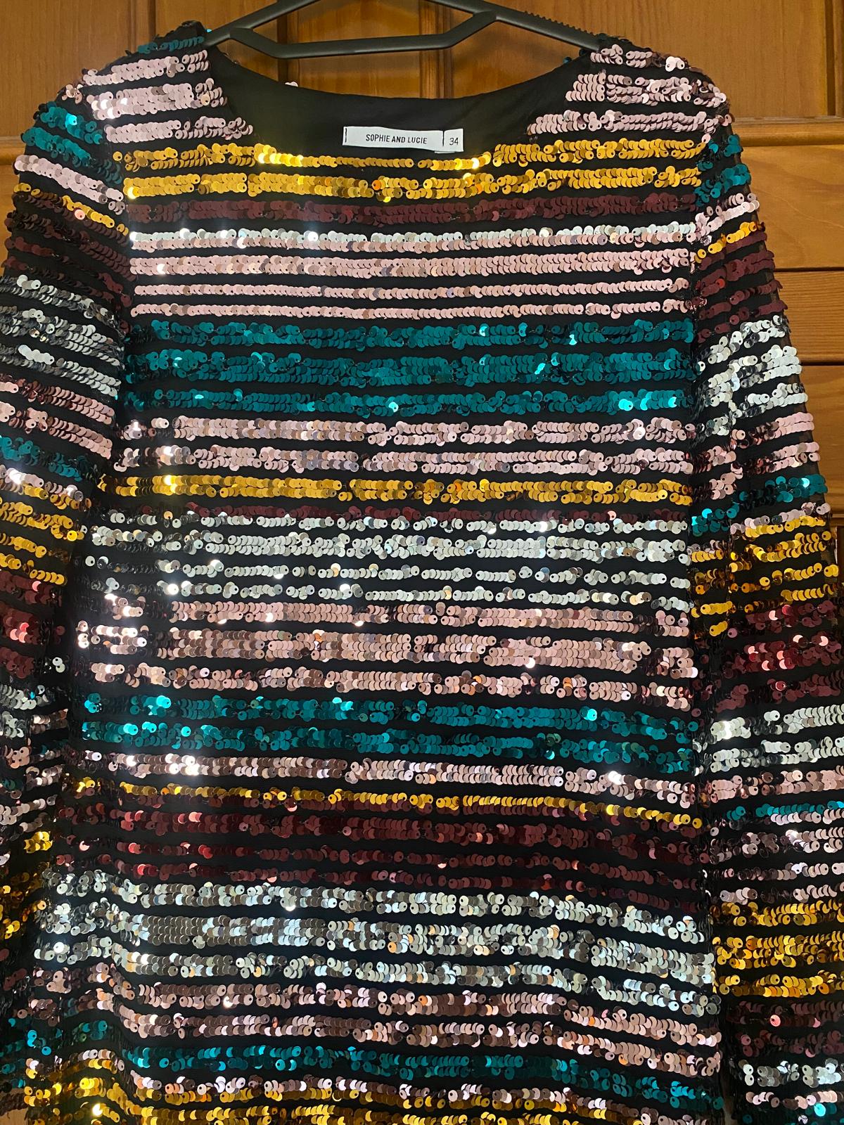 VESTIDO RECTO RAYA LENTEJUELA