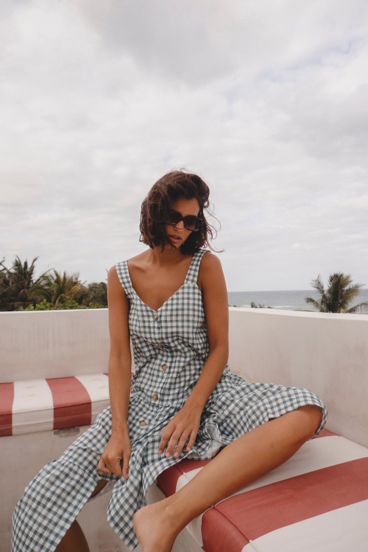 COBALT VICHY BUTTONED DRESS