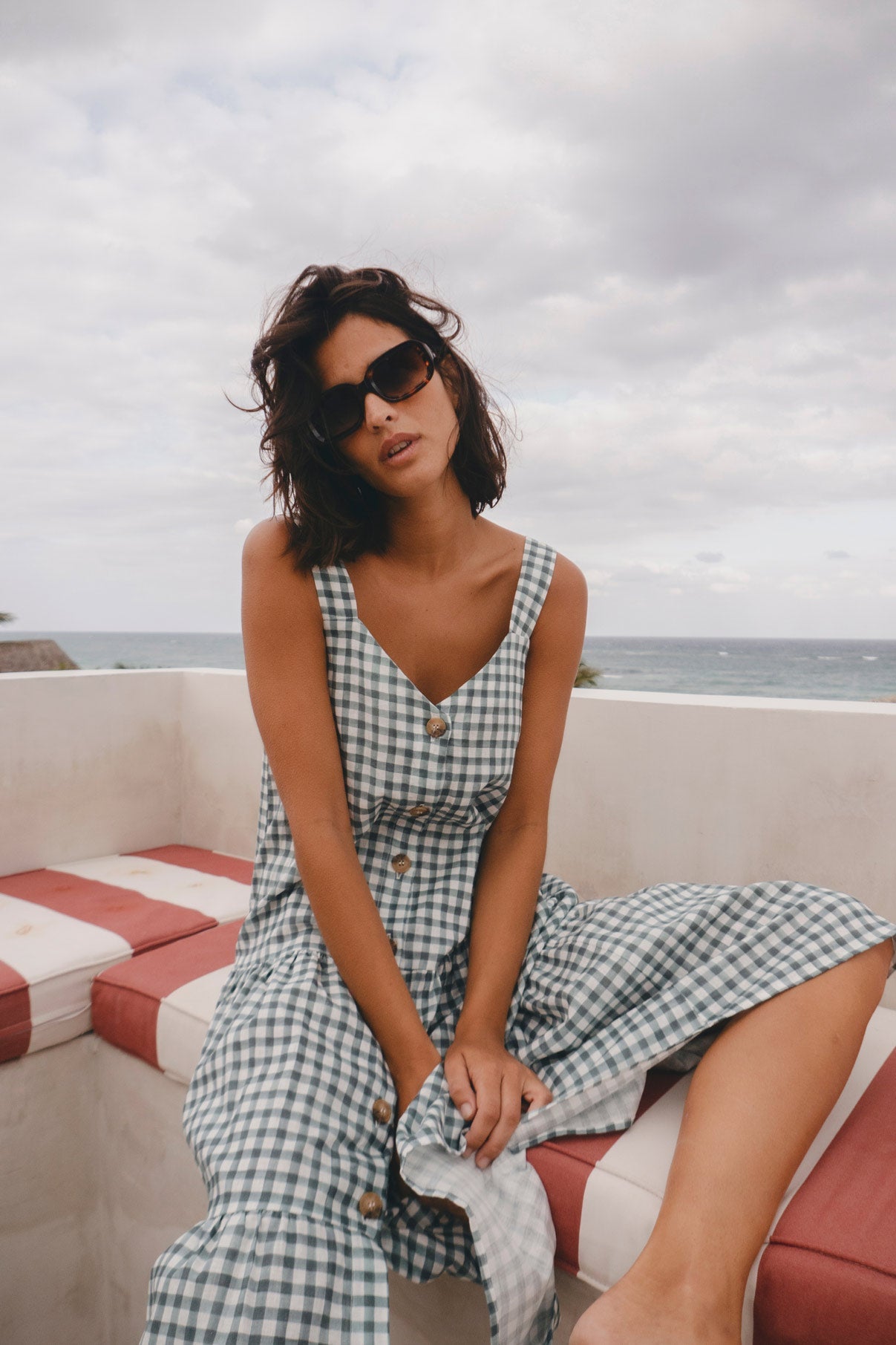 COBALT VICHY BUTTONED DRESS