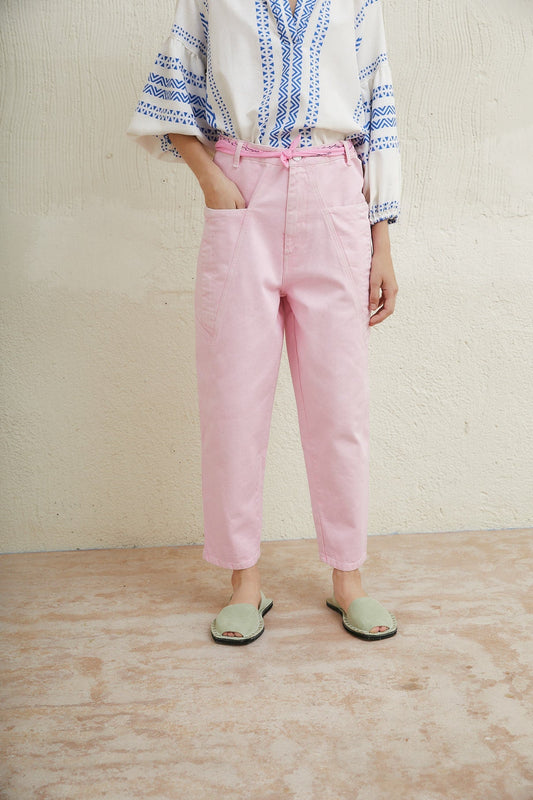 PINK TWILL CARGO JEANS