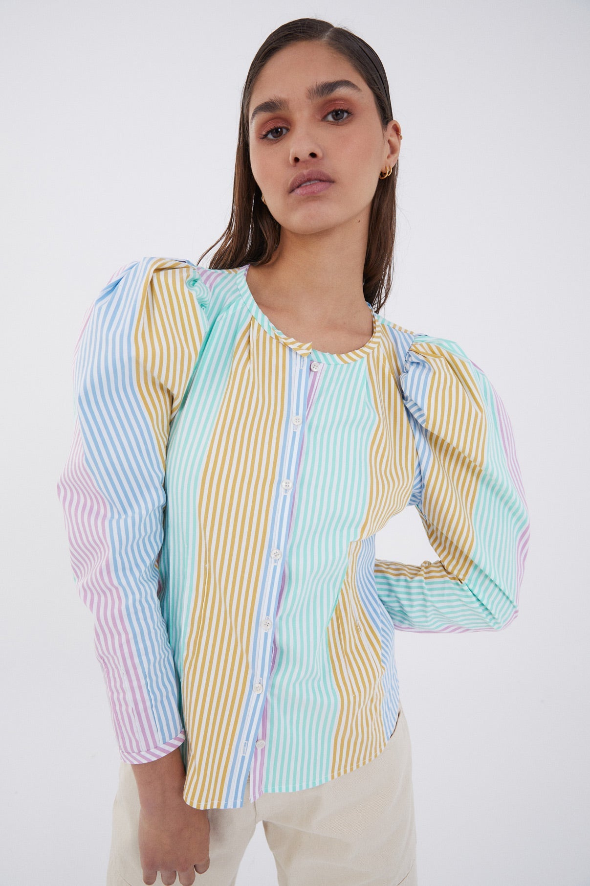 THREE-COLOR STRIPED FAROL BLOUSE