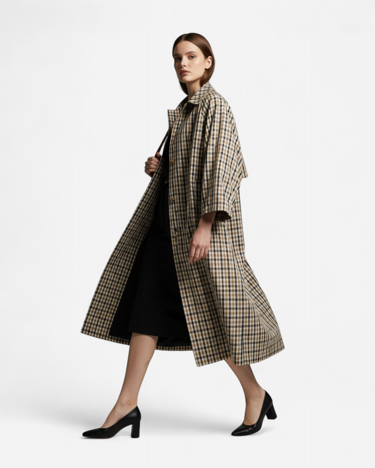 Plaid trench coat