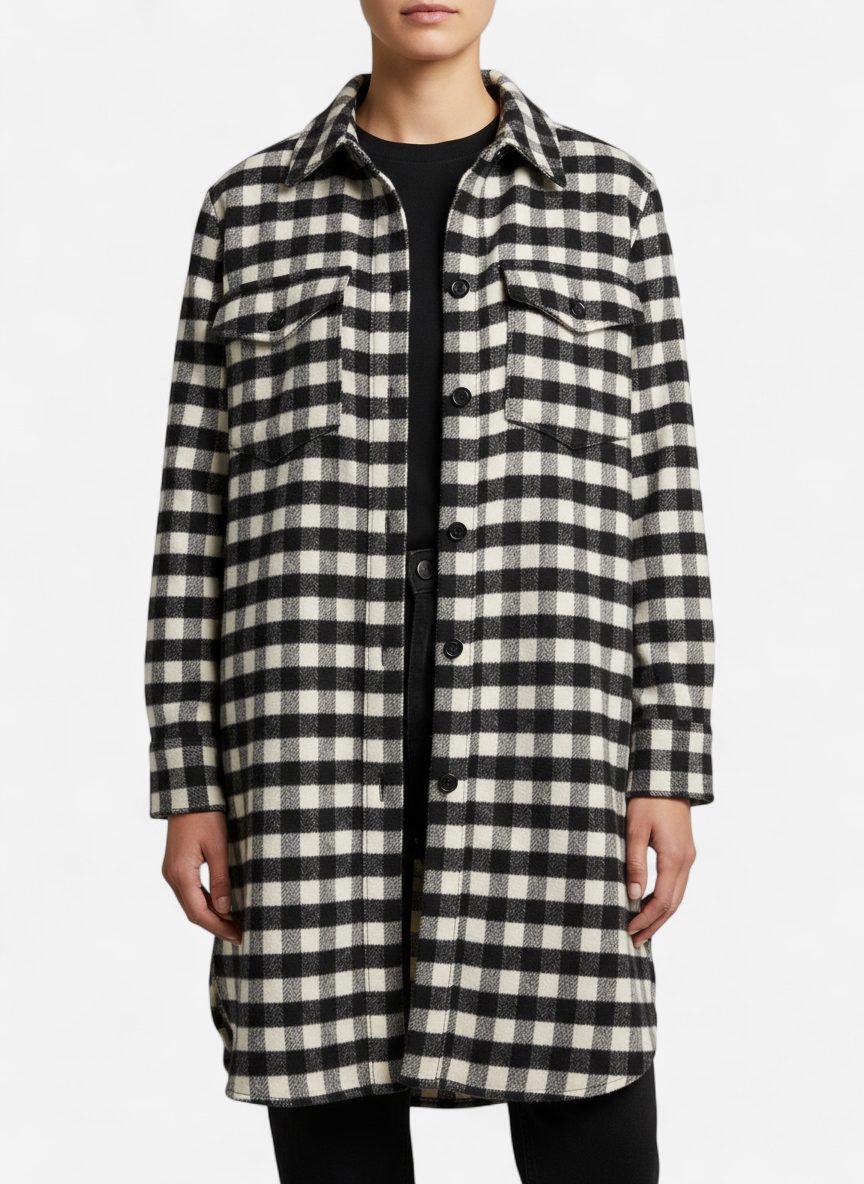 Abrigo cuadros blanco y negro