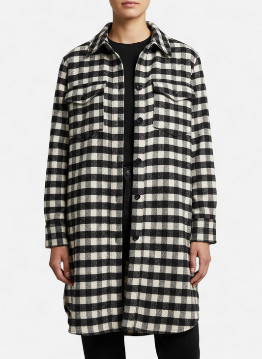 Abrigo cuadros blanco y negro