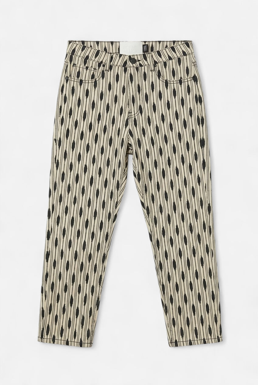 jean tobillerro blanco con motivos azul marino talla 36 puesto 2 horas